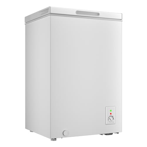 CHiQ Gefriertruhe 99 L, 54,5 x 47,6 x 83,5 cm, 4-Sterne-Gefrieren, Thermostatsteuerung, Drahtgestell, Schwebetür, Geräuscharm, Weiß