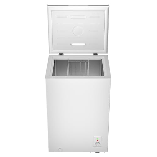 CHiQ Gefriertruhe 99 L, 54,5 x 47,6 x 83,5 cm, 4-Sterne-Gefrieren, Thermostatsteuerung, Drahtgestell, Schwebetür, Geräuscharm, Weiß