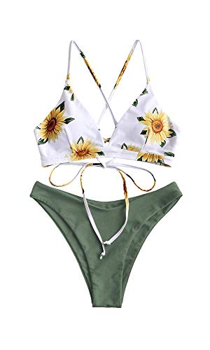 Women’s Two-Piece Bikini Set Sunflower Print Triangle Beach Swimsuit
