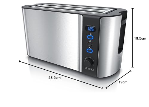 Arendo - Edelstahl Toaster Langschlitz 4 Scheiben - Defrost Funktion - wärmeisolierendes Gehäuse - mit integriertem Brötchenaufsatz - 1500W - Krümelschublade - Display mit Restzeitanzeige - Kupfer
