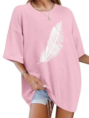 Tomwell Women’s Oversized T-Shirt – Good Vibes Feather Print
