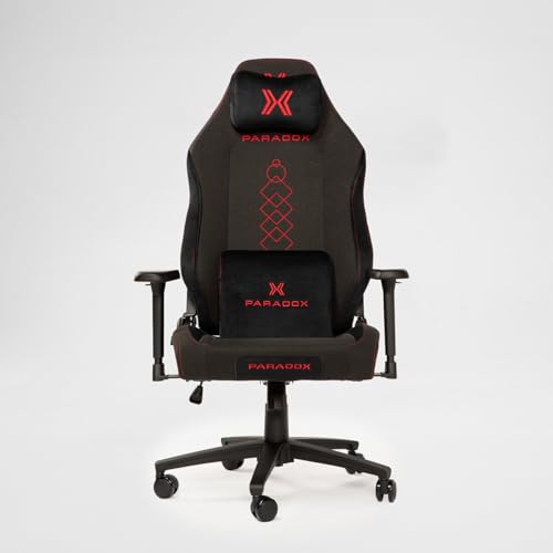 PARADOX - Gaming Stuhl - Schreibtischstuhl Ergonomisch - Verstellbare Armlehnen und Rückenlehne, Liegefunktion, Kissen, 125 kg Belastbar - Vanguard Crimson Arovs, Schwarz, Rot, Pfeil-Muster