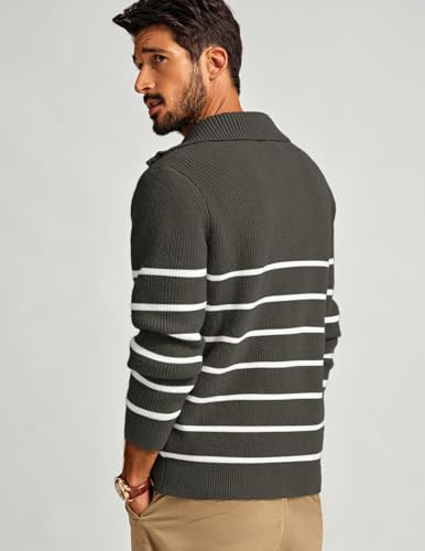 PJ PAUL JONES Men’s Quarter Zip Sweater – Striped Mock Neck Pullover