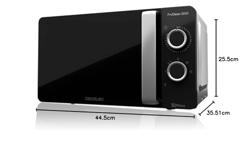 Cecotec Mikrowelle Pro Clean 5110 Inox. 700 W, Grill 800 W, 20 L, Ready 2 Clean, Beschichtung 3D Wave Frontspiegel, 8 Programme,60 Min Timer, LED, Edelstahl In Silber Schwarz