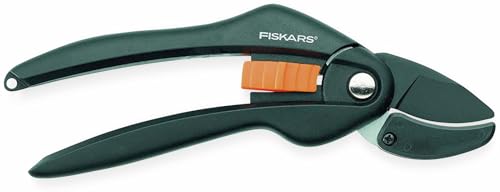 Fiskars Bypass-Gartenschere für frische Äste und Zweige, Antihaftbeschichtet, Hochwertige Stahl-Klingen, Länge: 20 cm, Schwarz/Orange, SingleStep