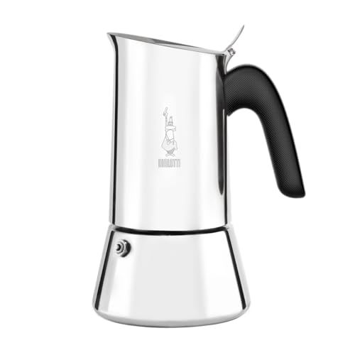 Bialetti - Neue italienische Espressomaschine Venus Induction aus Edelstahl, geeignet für alle Arten von Tellern, 4 Kaffeetassen (170 ml), Silber