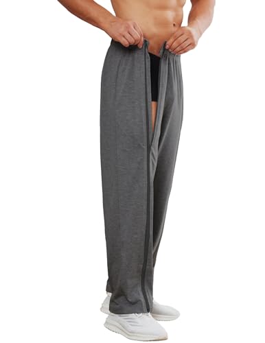 PINSPARK Men's Rehab Joggers with Full-Length Zipper