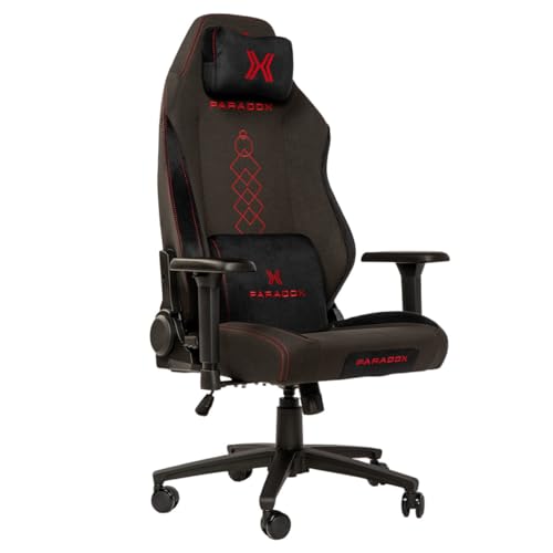 PARADOX - Gaming Stuhl - Schreibtischstuhl Ergonomisch - Verstellbare Armlehnen und Rückenlehne, Liegefunktion, Kissen, 125 kg Belastbar - Vanguard Crimson Arovs, Schwarz, Rot, Pfeil-Muster
