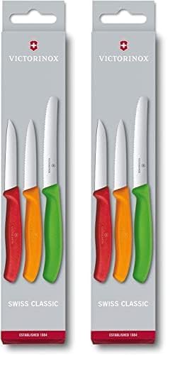 Victorinox Swiss Classic Gemüsemesser-Set, 3-teilig, Obstmesser, Gerader Schliff, Extra Scharf, Robuster Kunststoffgriff, mehrfarbig