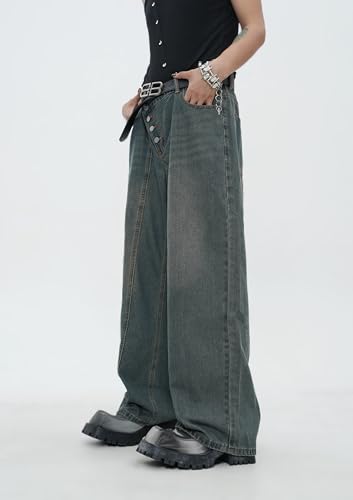 Zewool Men’s Diagonal Button Baggy Jeans