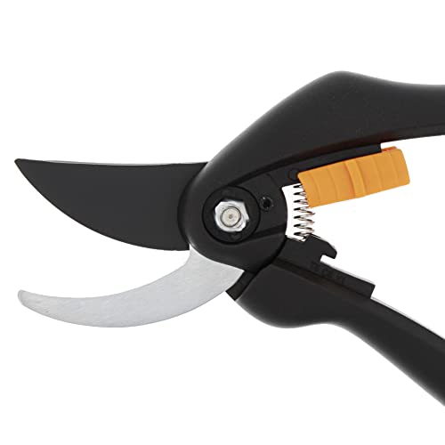 Fiskars Bypass-Gartenschere für frische Äste und Zweige, Antihaftbeschichtet, Hochwertige Stahl-Klingen, Länge: 20 cm, Schwarz/Orange, SingleStep