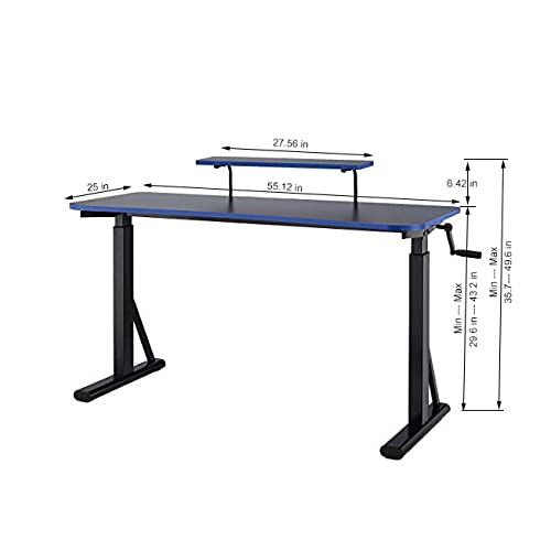 Amazon Basics Rechteckig Höhenverstellbarer Gaming Computertisch Schreibtisch mit erhöhter Monitorablage, 140 x 63.5 x 109-126 cm, Blau