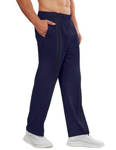 PINSPARK Men's Rehab Joggers with Full-Length Zipper