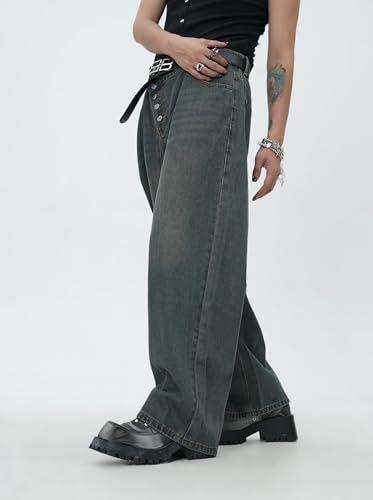 Zewool Men’s Diagonal Button Baggy Jeans