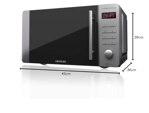 Cecotec Mikrowelle Pro Clean 5110 Inox. 700 W, Grill 800 W, 20 L, Ready 2 Clean, Beschichtung 3D Wave Frontspiegel, 8 Programme,60 Min Timer, LED, Edelstahl In Silber Schwarz