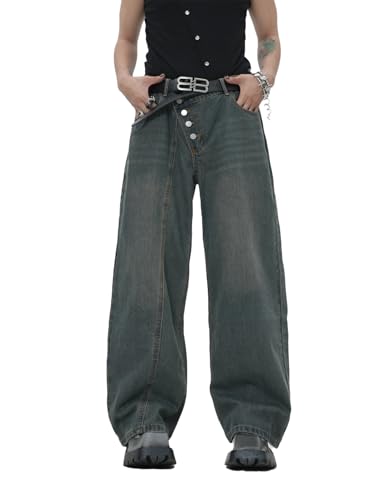 Zewool Men’s Diagonal Button Baggy Jeans