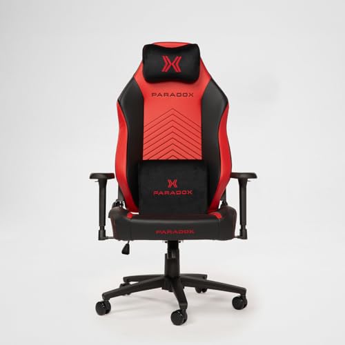 PARADOX - Gaming Stuhl - Schreibtischstuhl Ergonomisch - Verstellbare Armlehnen und Rückenlehne, Liegefunktion, Kissen, 125 kg Belastbar - Vanguard Crimson Arovs, Schwarz, Rot, Pfeil-Muster