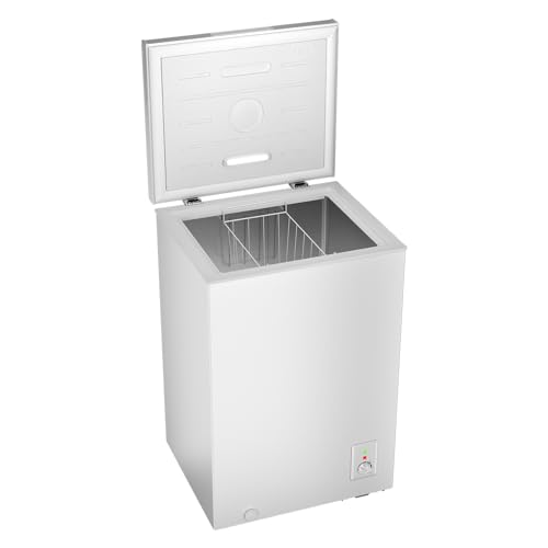 CHiQ Gefriertruhe 99 L, 54,5 x 47,6 x 83,5 cm, 4-Sterne-Gefrieren, Thermostatsteuerung, Drahtgestell, Schwebetür, Geräuscharm, Weiß