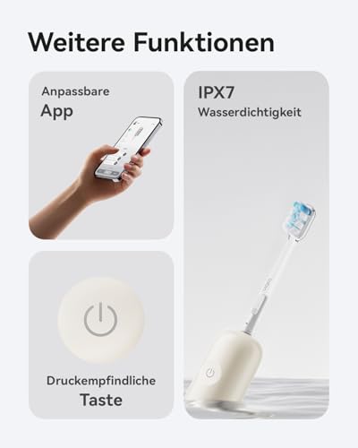 Laifen Wave elektrische Zahnbürste, Oszillation & Vibration elektrische Schallzahnbürste für Erwachsene mit 3 Bürstenköpfen, IPX7 wasserdicht magnetisch wiederaufladbar Reisezahnbürste (ABS weiß)