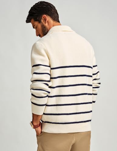 PJ PAUL JONES Men’s Quarter Zip Sweater – Striped Mock Neck Pullover