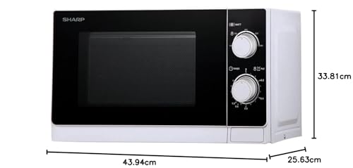 Sharp R200INW Solo-Mikrowelle / 20 L / 800 W / 5 Leistungsstufen / Timer von 35 Minuten bis 00 Sekunden / gewichtgesteuertes Auftauen / Energiesparmodus / Glasdrehteller (25,5 cm) / silber