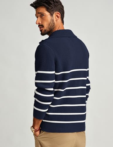 PJ PAUL JONES Men’s Quarter Zip Sweater – Striped Mock Neck Pullover