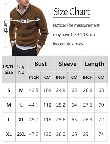 AIEOE Men’s V-Neck Cable Knit Sweater – Long Sleeve Casual Pullover
