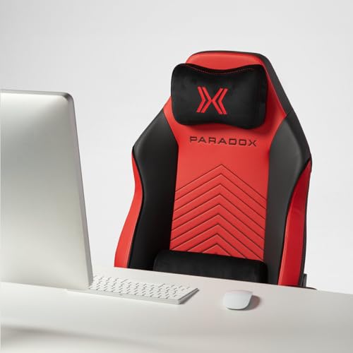 PARADOX - Gaming Stuhl - Schreibtischstuhl Ergonomisch - Verstellbare Armlehnen und Rückenlehne, Liegefunktion, Kissen, 125 kg Belastbar - Vanguard Crimson Arovs, Schwarz, Rot, Pfeil-Muster