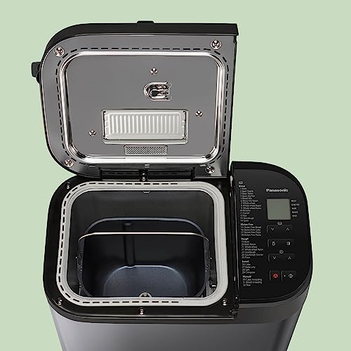 Panasonic Premium Grau Vollautomatischer Brotbackautomat, horizontales Design und Hefespender, 32 automatische Programme, zwei Temperatursensoren, 13-Stunden-Zeitvorwahl, Grau