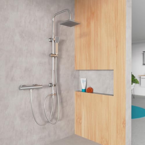 EISL Duschset EASY FRESH, Duschsystem ohne Armatur 2 in 1 mit großer Regendusche (250 x 200 mm) und Handbrause, Regendusche ohne Armatur ideal zum Nachrüsten, komplettes Montageset, Chrom DX12006