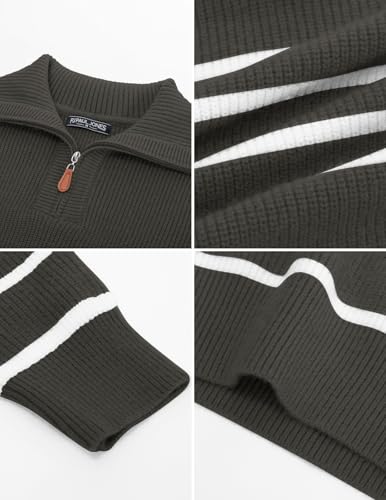 PJ PAUL JONES Men’s Quarter Zip Sweater – Striped Mock Neck Pullover