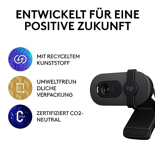 Logitech Brio 100 Full HD-Webcam für Meetings und Streaming, Auto-Lichtausgleich, integriertes Mikrofon, Abdeckblende, USB-A, für Microsoft Teams, Google Meet, Zoom und mehr - Graphit