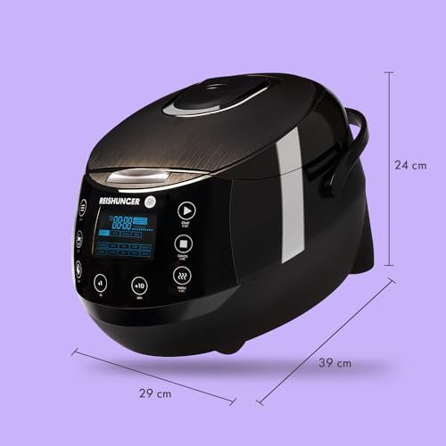 REISHUNGER Digitaler Reiskocher & Dampfgarer Grau | 1,5 L bis 8 Personen | Warmhaltefunktion, Timer & Premium Innentopf | Multikocher, 12 Programme, 7-Phasen-Technologie
