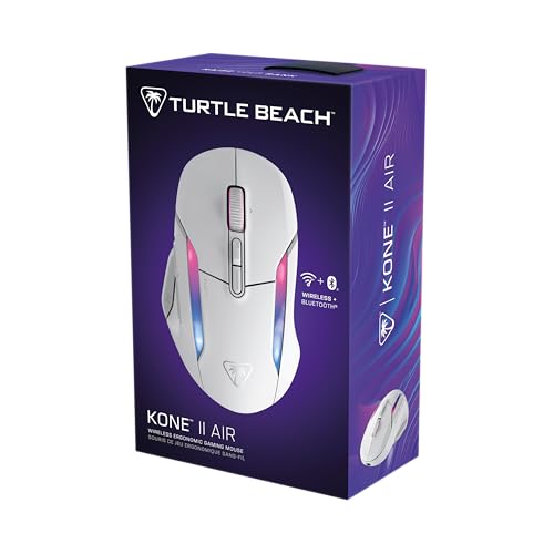 Turtle Beach Kone II Air – Kabellose, ergonomische RGB-Gaming-Maus, 350-Stunden-Akku, optischer 26K DPI Sensor, 21 programmierbare Funktionen, 4D-Free-Spin-Scroll-Rad, Schwarz