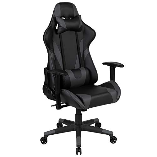Flash Furniture X30 Gaming-Stuhl, ergonomischer Bürostuhl für PC- und Gaming-Setups, verstellbarer Rennsport-Stuhl mit vollständig verstellbarer Rückenunterstützung, schwarz mit weißer Verzierung