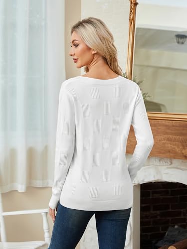 Women’s V-Neck Knit Sweater – Long Sleeve Casual Elegant Pullover