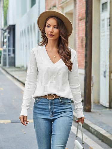Women’s V-Neck Knit Sweater – Long Sleeve Casual Elegant Pullover