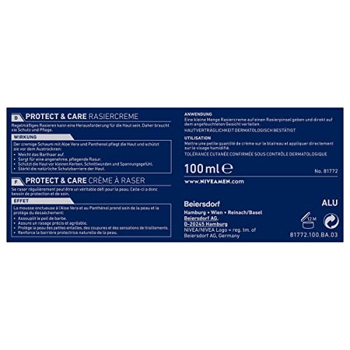 Nivea Men Protect & Care Shaving Cream in 1 Pack (1 x 100 ml) with Creamy Foam for a Gentle Shave, Skin-Friendly Shaving Cream for Men