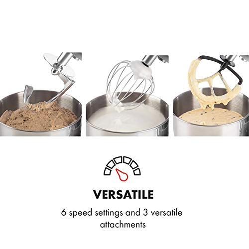 Klarstein Küchenmaschine, Knetmaschine mit 5L Schüssel, 1800W Profi Küchenmaschine mit Knethaken und Schneebesen, Universal Küchenmaschine mit 6 Stufen, Teigmaschine zum Rühren, Kneten und Aufschlagen
