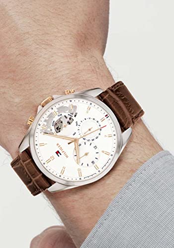 Tommy Hilfiger Multi Zifferblatt Quarz Uhr für Herren mit Silbernes Edelstahl-Mesh-Gliederarmband und Lederarmband