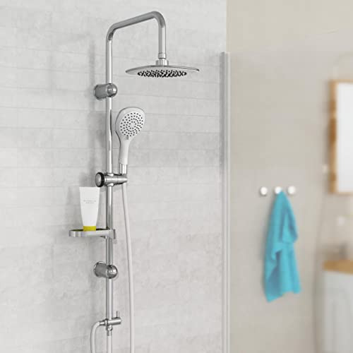EISL Duschset EASY FRESH, Duschsystem ohne Armatur 2 in 1 mit großer Regendusche (250 x 200 mm) und Handbrause, Regendusche ohne Armatur ideal zum Nachrüsten, komplettes Montageset, Chrom DX12006