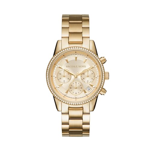 Michael Kors ladies' watch Ritz, 37 mm case size, quartz chronograph movement, stainless steel bracelet