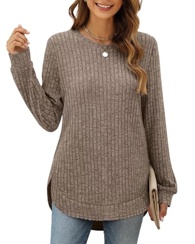 XIEERDUO Women's Pullover Sweater – Curved Hem Knit Sweatshirt