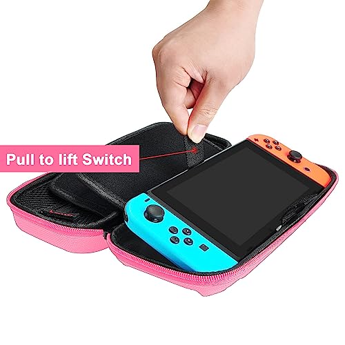 daydayup Tasche Kompatibel mit Nintendo Switch und New Switch OLED, Harte Tragetasche Hülle Case für die Nintendo Switch, Schutzhülle mit Aufbewahrung für 20 Spiele, Konsole & Zubehör - Schwarz
