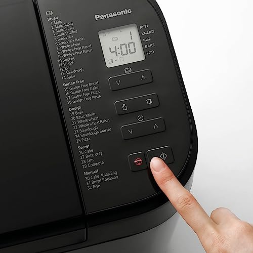 Panasonic Premium Grau Vollautomatischer Brotbackautomat, horizontales Design und Hefespender, 32 automatische Programme, zwei Temperatursensoren, 13-Stunden-Zeitvorwahl, Grau