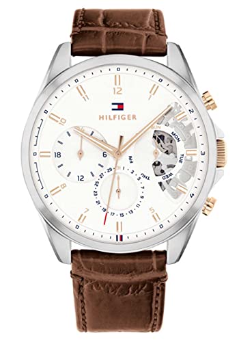 Tommy Hilfiger Multi Zifferblatt Quarz Uhr für Herren mit Silbernes Edelstahl-Mesh-Gliederarmband und Lederarmband