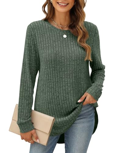 XIEERDUO Women's Pullover Sweater – Curved Hem Knit Sweatshirt