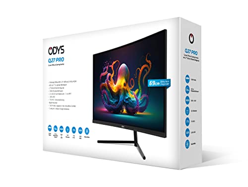 ODYS i27 Monitor - 27-Zoll-Bildschirm im rahmenlosen Design, Full HD, 100 Hz, mit HDR, IPS Panel, FreeSync, HDMI, USB-C, 3,5mm Audio