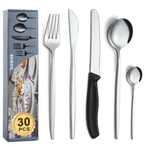 BEWOS 36-teiliges Besteck set mit Steakmesser Service für 6, Premium-Edelstahl-Bestecksets für Haus & Küche, Hochwertiges Messer-Löffel-Gabel-Besteck-Set Hochglanzpoliert, Spülmaschinenfest