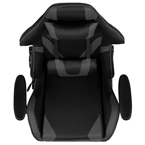 Flash Furniture X30 Gaming-Stuhl, ergonomischer Bürostuhl für PC- und Gaming-Setups, verstellbarer Rennsport-Stuhl mit vollständig verstellbarer Rückenunterstützung, schwarz mit weißer Verzierung